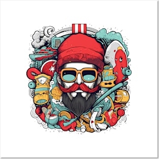 Red mustache hipster doodle classic tshirt Posters and Art